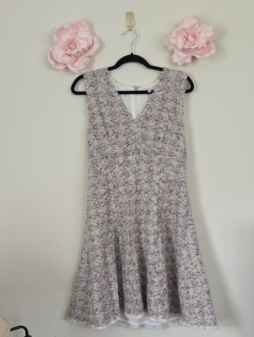 Rebecca Tailor Sleeveless Multicolor Tweed Midi Dress - Elegant V-Neck